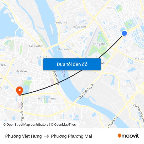 Phường Việt Hưng to Phường Phương Mai map