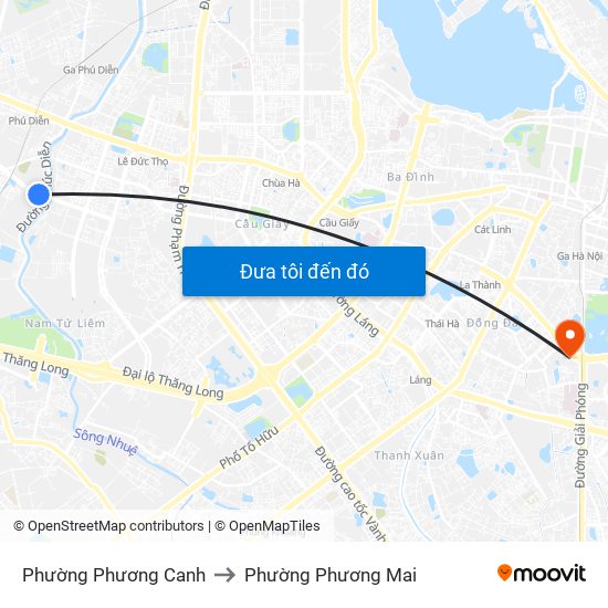 Phường Phương Canh to Phường Phương Mai map