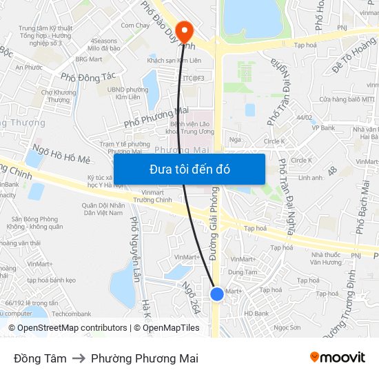 Đồng Tâm to Phường Phương Mai map