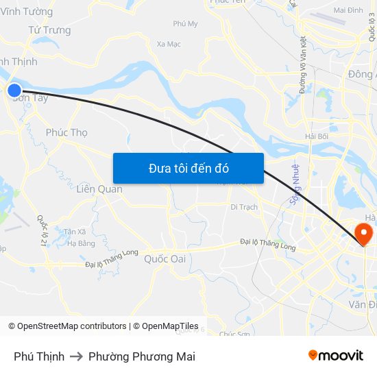 Phú Thịnh to Phường Phương Mai map