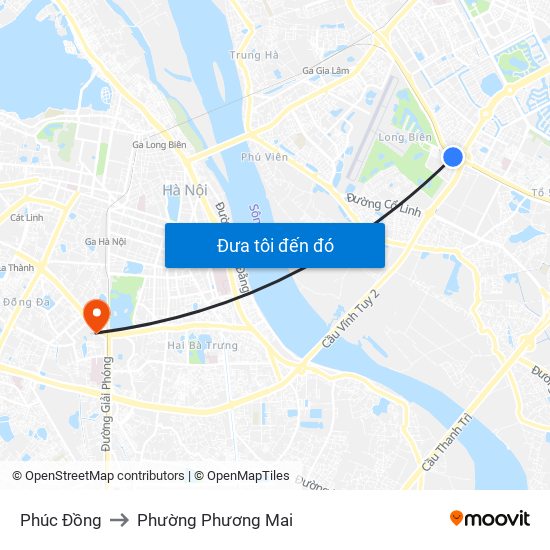 Phúc Đồng to Phường Phương Mai map