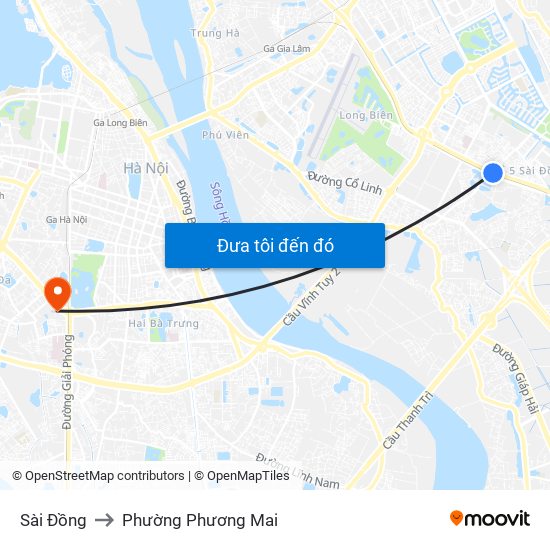 Sài Đồng to Phường Phương Mai map