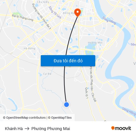 Khánh Hà to Phường Phương Mai map