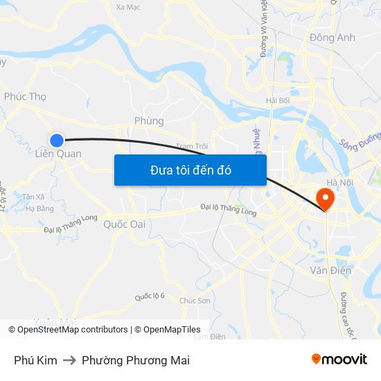 Phú Kim to Phường Phương Mai map