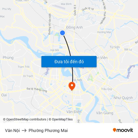 Vân Nội to Phường Phương Mai map