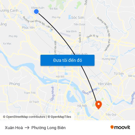 Xuân Hoà to Phường Long Biên map
