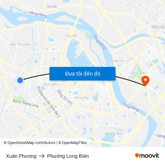 Xuân Phương to Phường Long Biên map