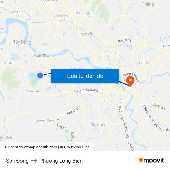 Sơn Đông to Phường Long Biên map