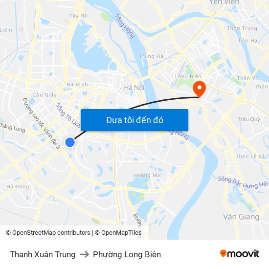 Thanh Xuân Trung to Phường Long Biên map