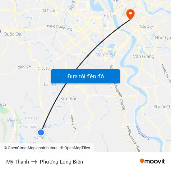 Mỹ Thành to Phường Long Biên map