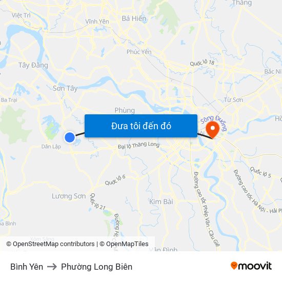 Bình Yên to Phường Long Biên map