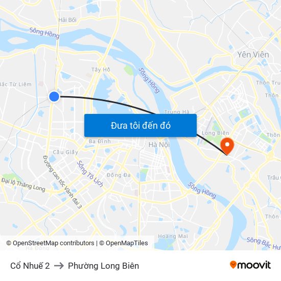 Cổ Nhuế 2 to Phường Long Biên map