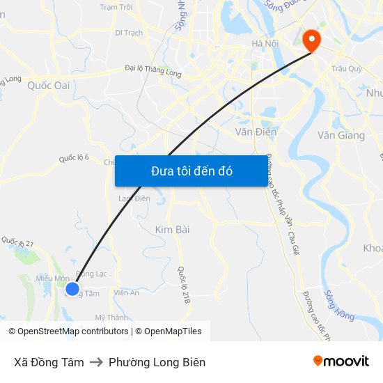 Xã Đồng Tâm to Phường Long Biên map