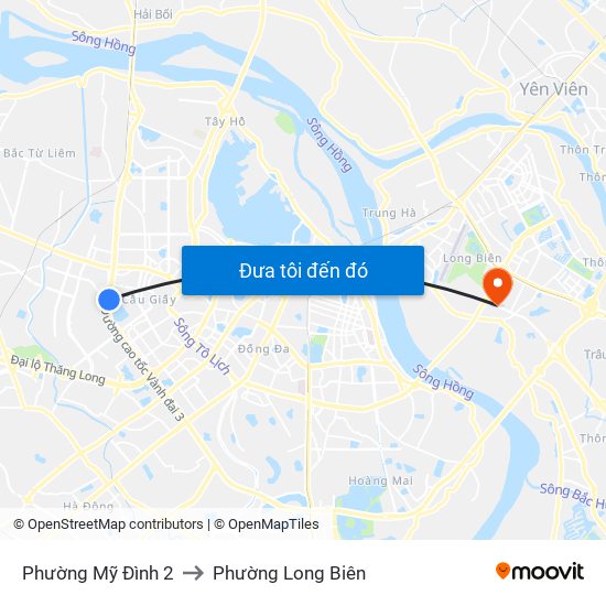 Phường Mỹ Đình 2 to Phường Long Biên map