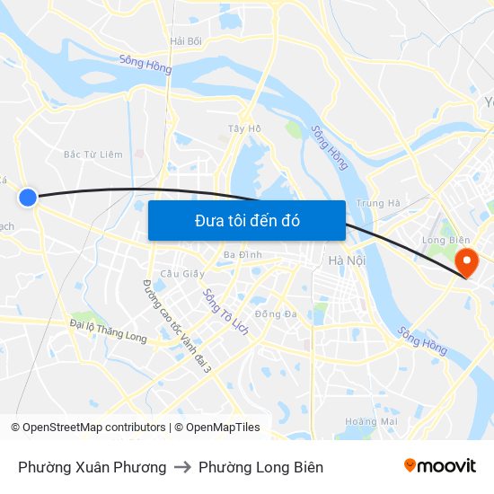 Phường Xuân Phương to Phường Long Biên map