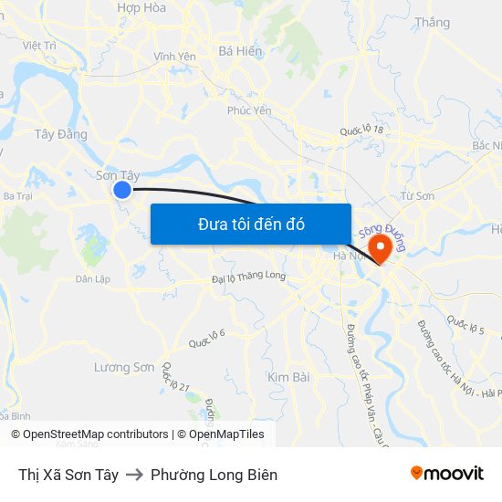 Thị Xã Sơn Tây to Phường Long Biên map