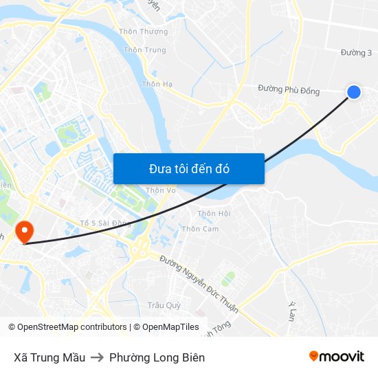 Xã Trung Mầu to Phường Long Biên map