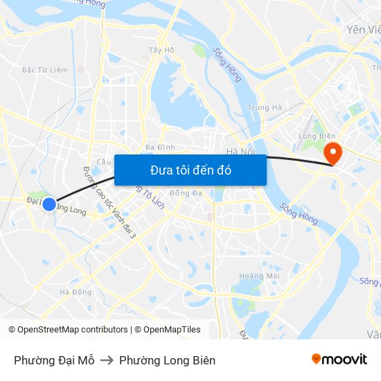 Phường Đại Mỗ to Phường Long Biên map