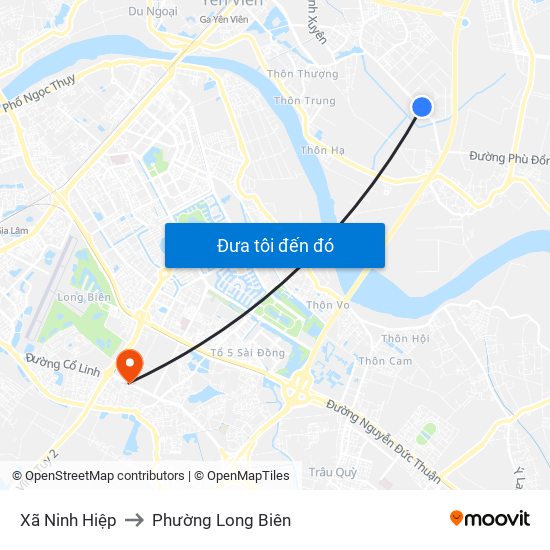 Xã Ninh Hiệp to Phường Long Biên map