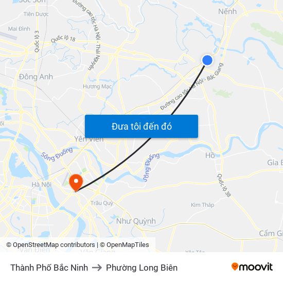 Thành Phố Bắc Ninh to Phường Long Biên map