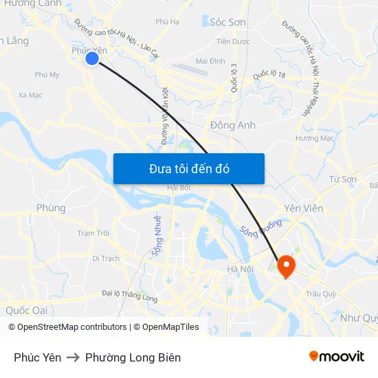 Phúc Yên to Phường Long Biên map