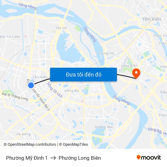Phường Mỹ Đình 1 to Phường Long Biên map