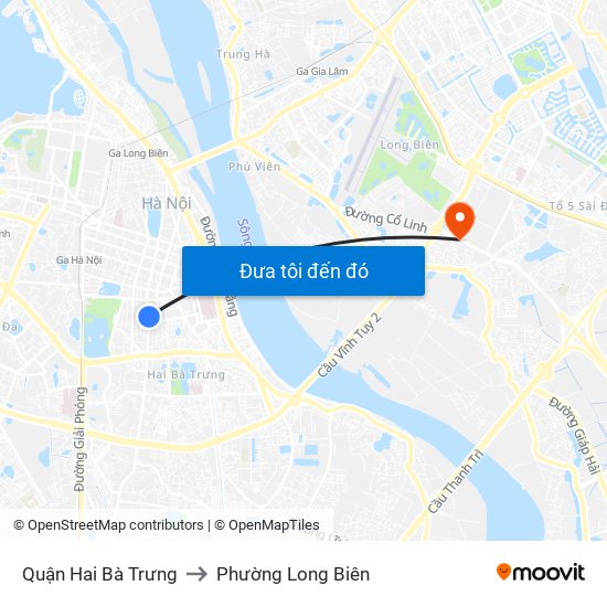 Quận Hai Bà Trưng to Phường Long Biên map