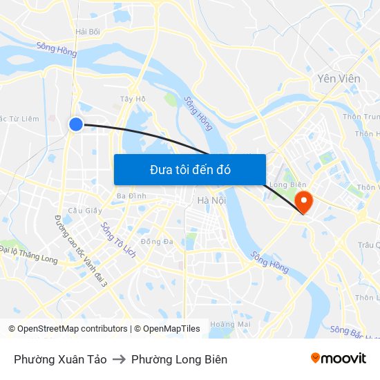 Phường Xuân Tảo to Phường Long Biên map