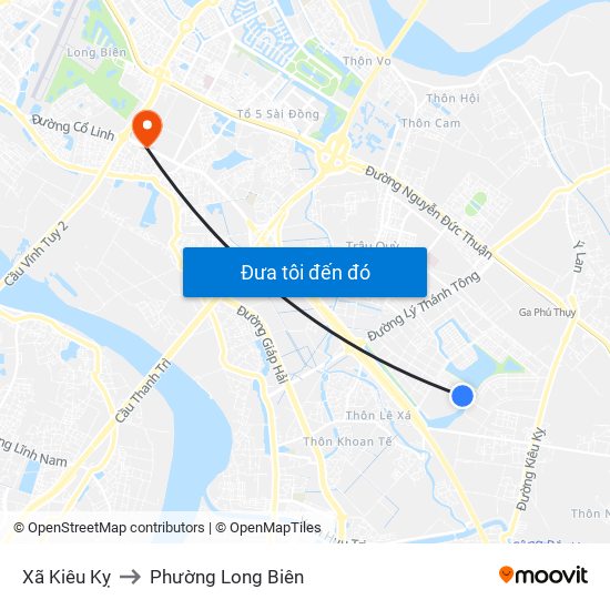 Xã Kiêu Kỵ to Phường Long Biên map