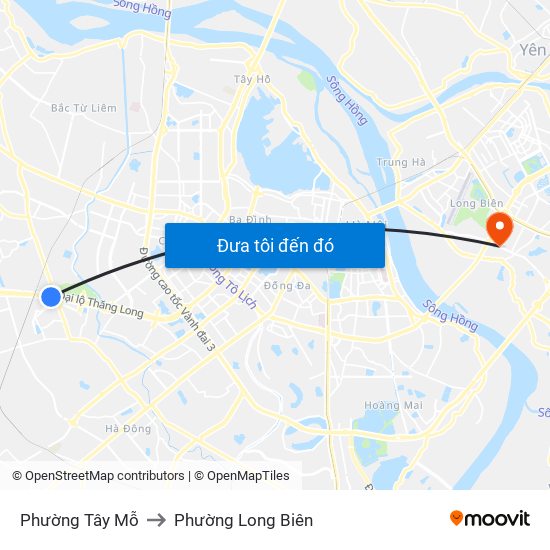 Phường Tây Mỗ to Phường Long Biên map