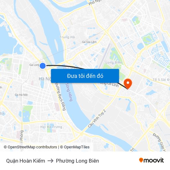 Quận Hoàn Kiếm to Phường Long Biên map