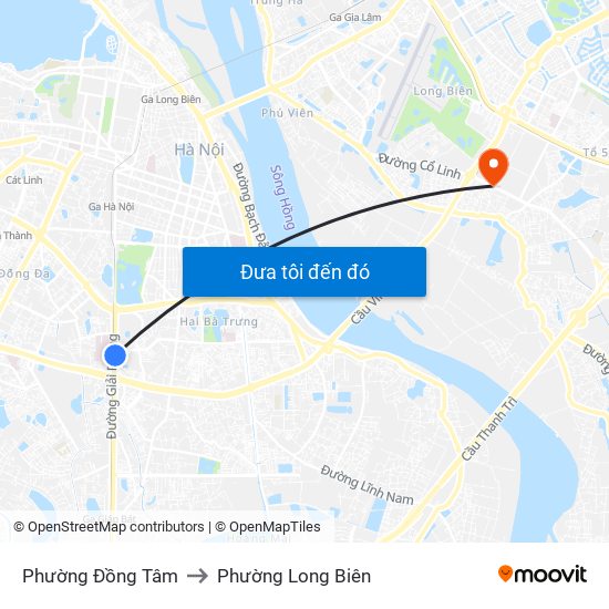Phường Đồng Tâm to Phường Long Biên map