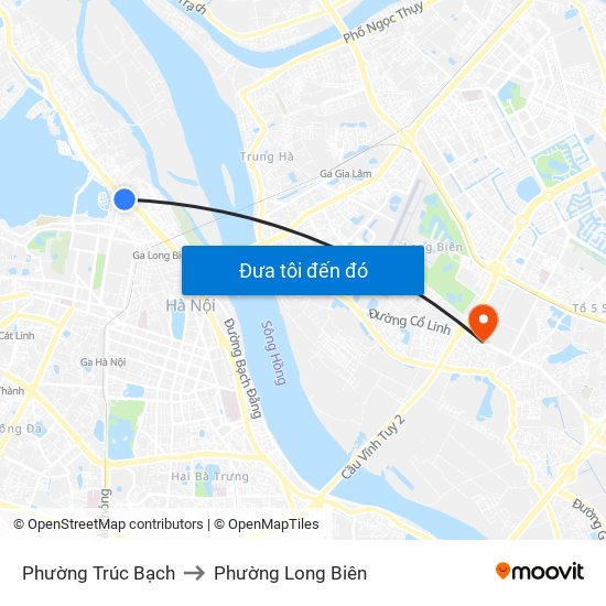 Phường Trúc Bạch to Phường Long Biên map