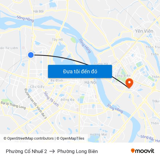 Phường Cổ Nhuế 2 to Phường Long Biên map