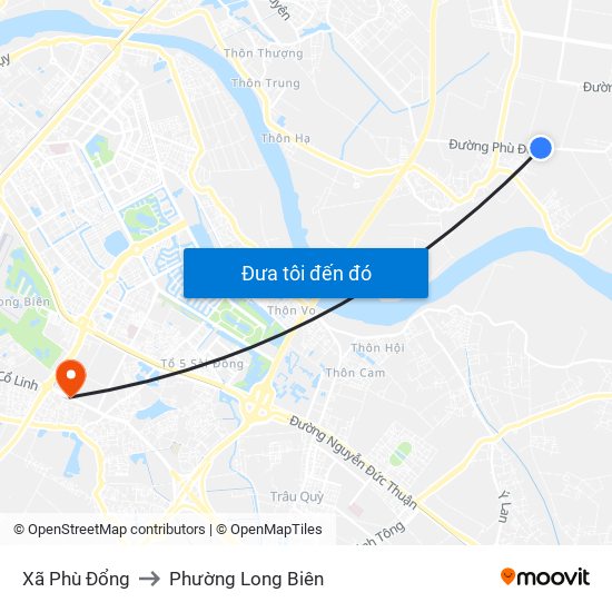 Xã Phù Đổng to Phường Long Biên map