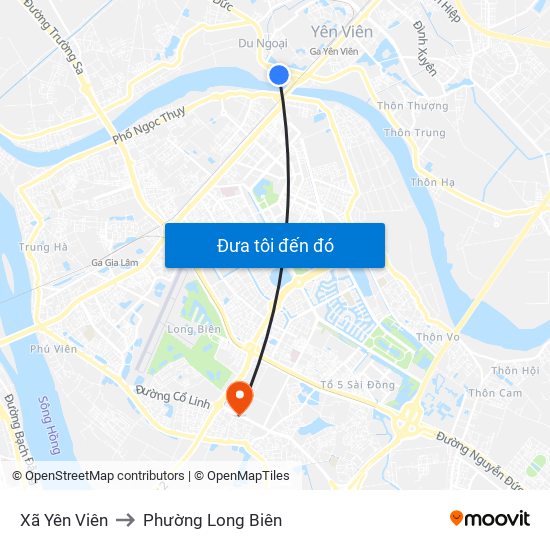 Xã Yên Viên to Phường Long Biên map