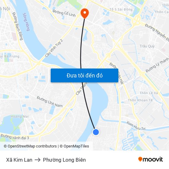 Xã Kim Lan to Phường Long Biên map