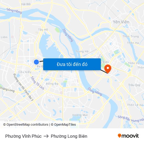 Phường Vĩnh Phúc to Phường Long Biên map