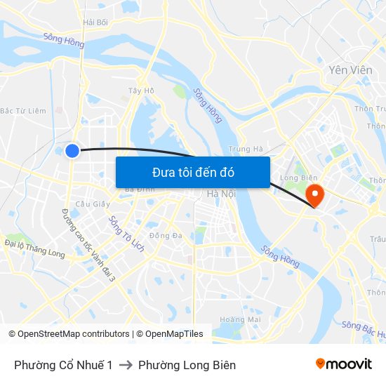 Phường Cổ Nhuế 1 to Phường Long Biên map