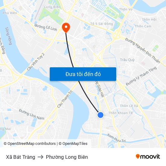 Xã Bát Tràng to Phường Long Biên map