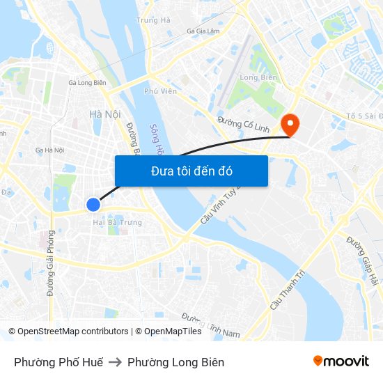 Phường Phố Huế to Phường Long Biên map