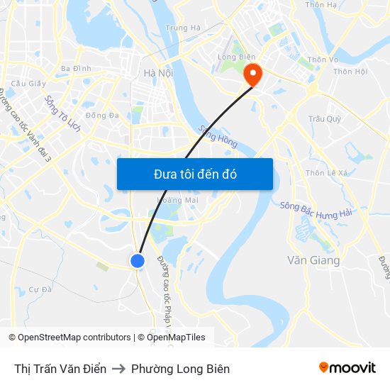 Thị Trấn Văn Điển to Phường Long Biên map