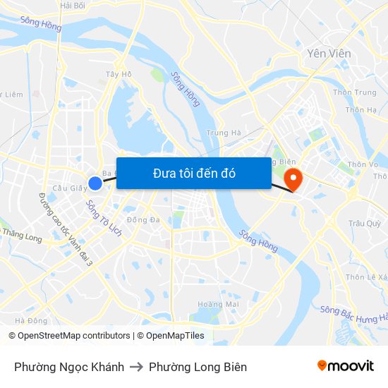 Phường Ngọc Khánh to Phường Long Biên map