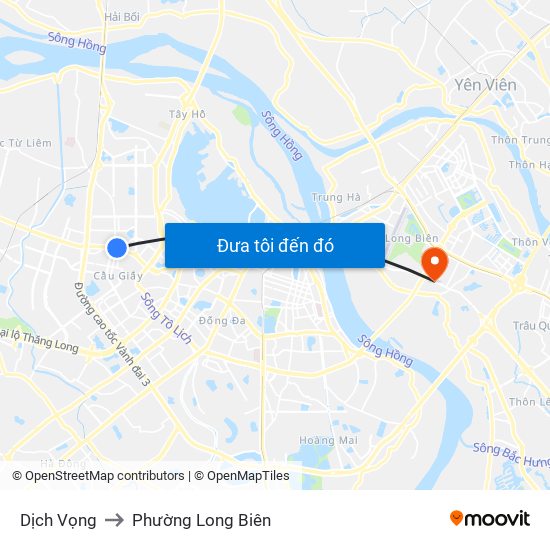 Dịch Vọng to Phường Long Biên map