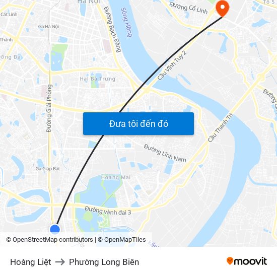 Hoàng Liệt to Phường Long Biên map