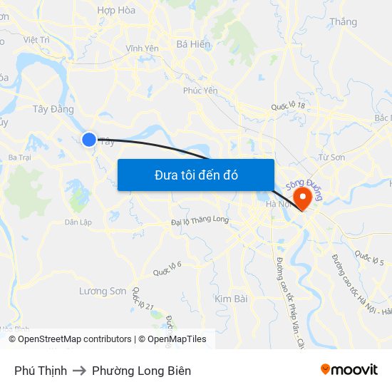 Phú Thịnh to Phường Long Biên map