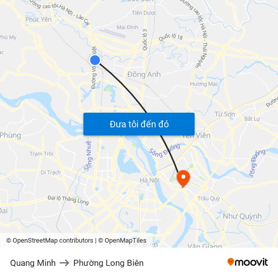 Quang Minh to Phường Long Biên map