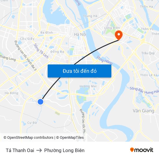 Tả Thanh Oai to Phường Long Biên map