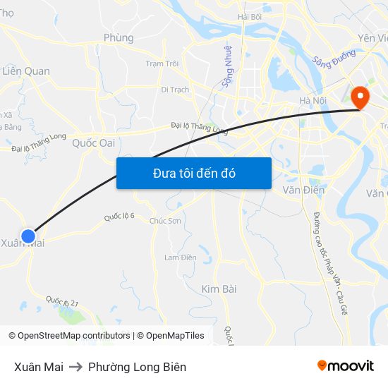 Xuân Mai to Phường Long Biên map