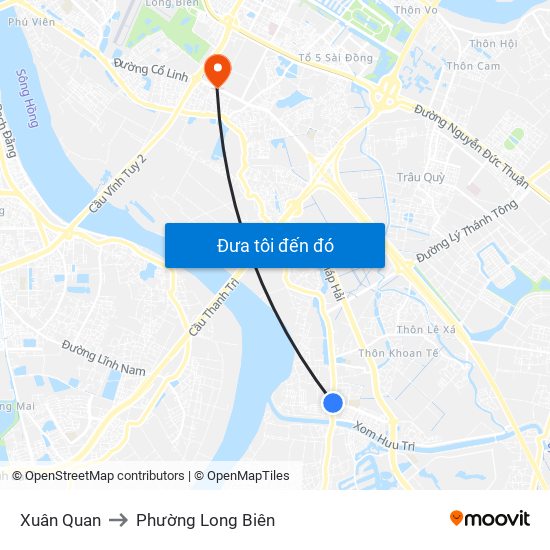 Xuân Quan to Phường Long Biên map